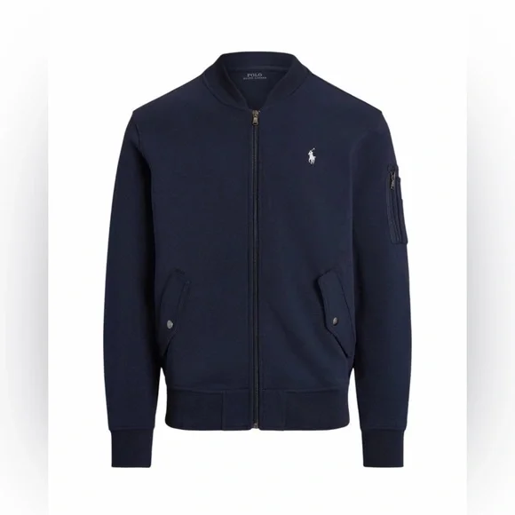 Polo Ralph Lauren men’s Medium Navy Iconic Double Knit Fleece Tech Bomber Jacket - Picture 3 of 11